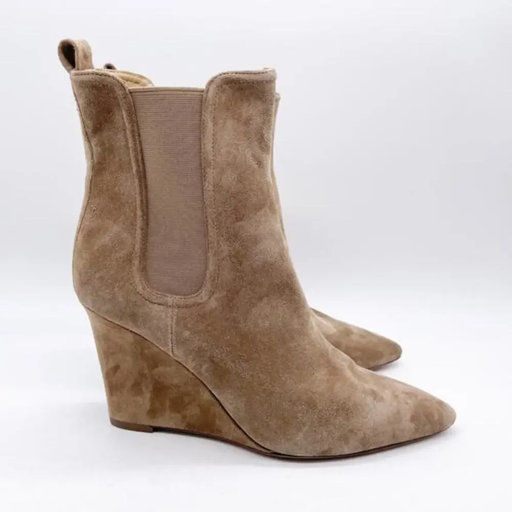 Veronica Beard Women's Iluska Pointed Toe Wedge Bootie Latte Suede Size‎ 7.5M